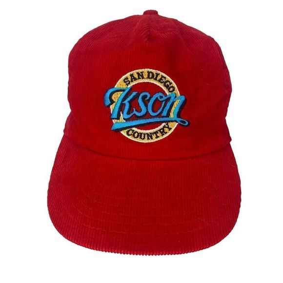 Vintage KSON Country Radios Station Hat San Diego Red Corduroy snap Back Trucker - Picture 1 of 6